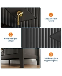 homfan Fluted 5-Drawer Dresser Chest with Metal Handles, 32 inch Wide Storage Tv Stand for Bedroom, Living Room, Hallway