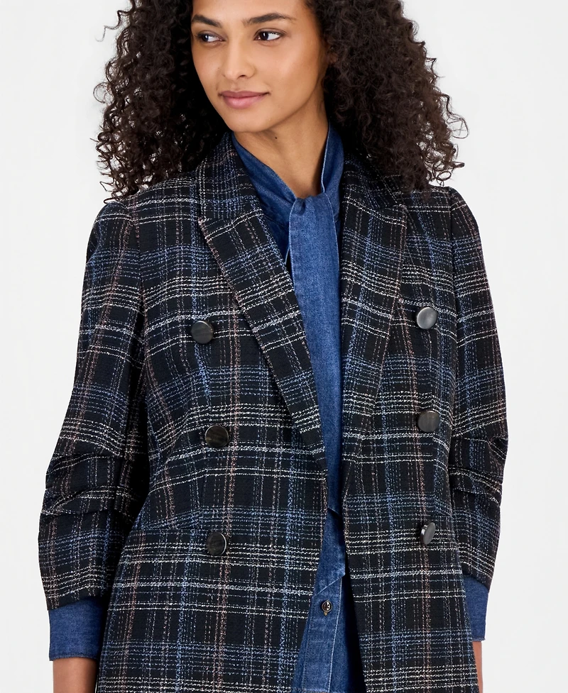Anne Klein Women's Plaid Faux-Double-Breasted Blazer