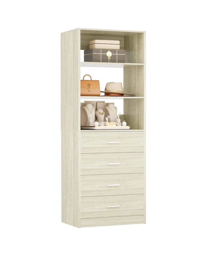 Aheaplus 1-4 Pieces 21.3inch Closet Drawer System, Walk-in Closet Tower with 4 Wooden Drawers and Shelves