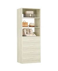 Aheaplus 1-4 Pieces 21.3inch Closet Drawer System, Walk-in Closet Tower with 4 Wooden Drawers and Shelves
