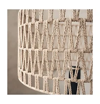Modern Tripod Floor Lamp with Rattan Shade and Dual Shelves