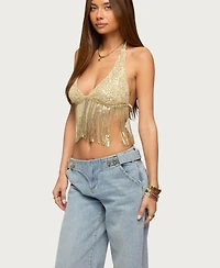 Edikted Women's Azura Sequin Fringe Bra Top