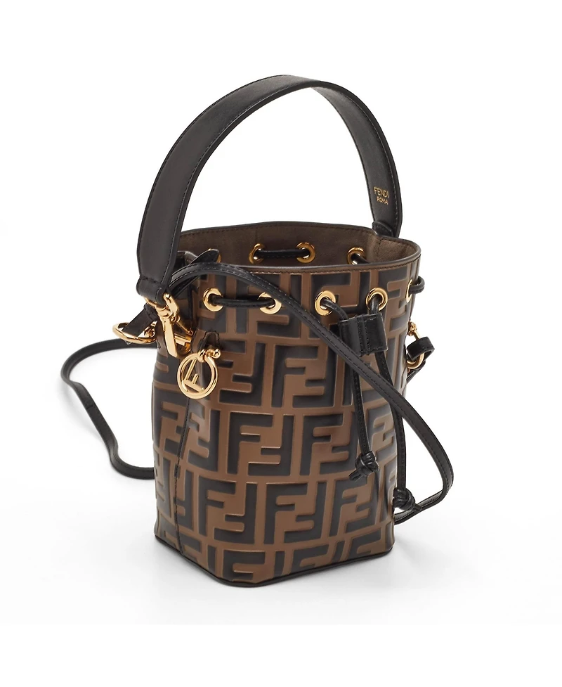 Pre-Owned Fendi Fendi Women's Mon Tresor Mini Ff Embossed Leather Bucket Bag