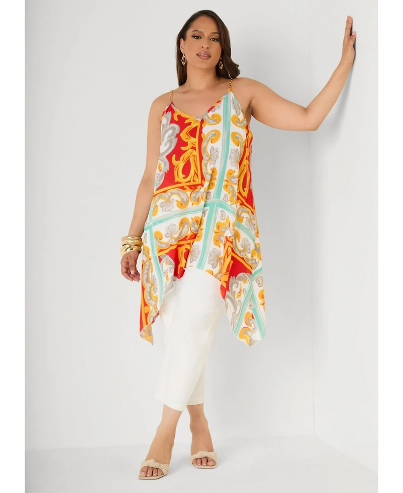 Ashley Stewart Women's Printed Chain Trimmed Top