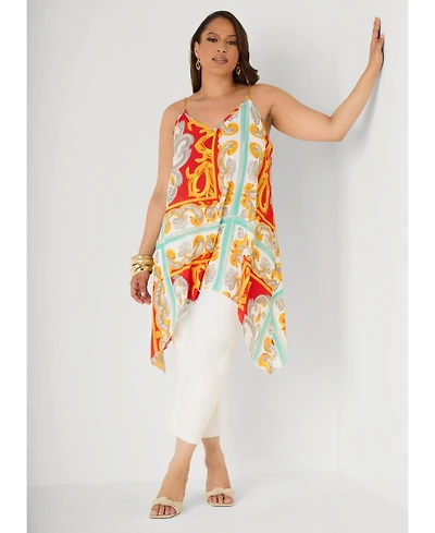 Ashley Stewart Women's Printed Chain Trimmed Top