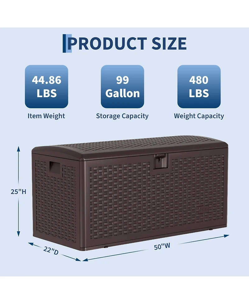 GarveeLife 73 Gallon Large Resin Deck Storage Box Lockable Outdoor Organizer for Patio Garden Tools Pool Toys Furniture Cushions Durable Chest