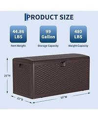 GarveeLife 73 Gallon Large Resin Deck Storage Box Lockable Outdoor Organizer for Patio Garden Tools Pool Toys Furniture Cushions Durable Chest