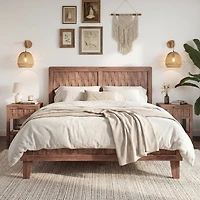 Costway Bed Frame with Woven Accent Headboard and Footboard, Wooden Slat Support