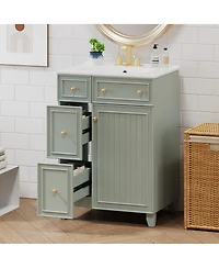 Phying 24 Inch Bathroom Storage Vanity Cabinet with Ceramic Sink 2 Drawers and Single Door Modern Home Bathroom Furniture