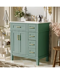 Phying 30 Inch Stylish Bathroom Vanity Cabinet Doors Deep and Standard Drawer Multipurpose Storage Furniture for Small Bathrooms