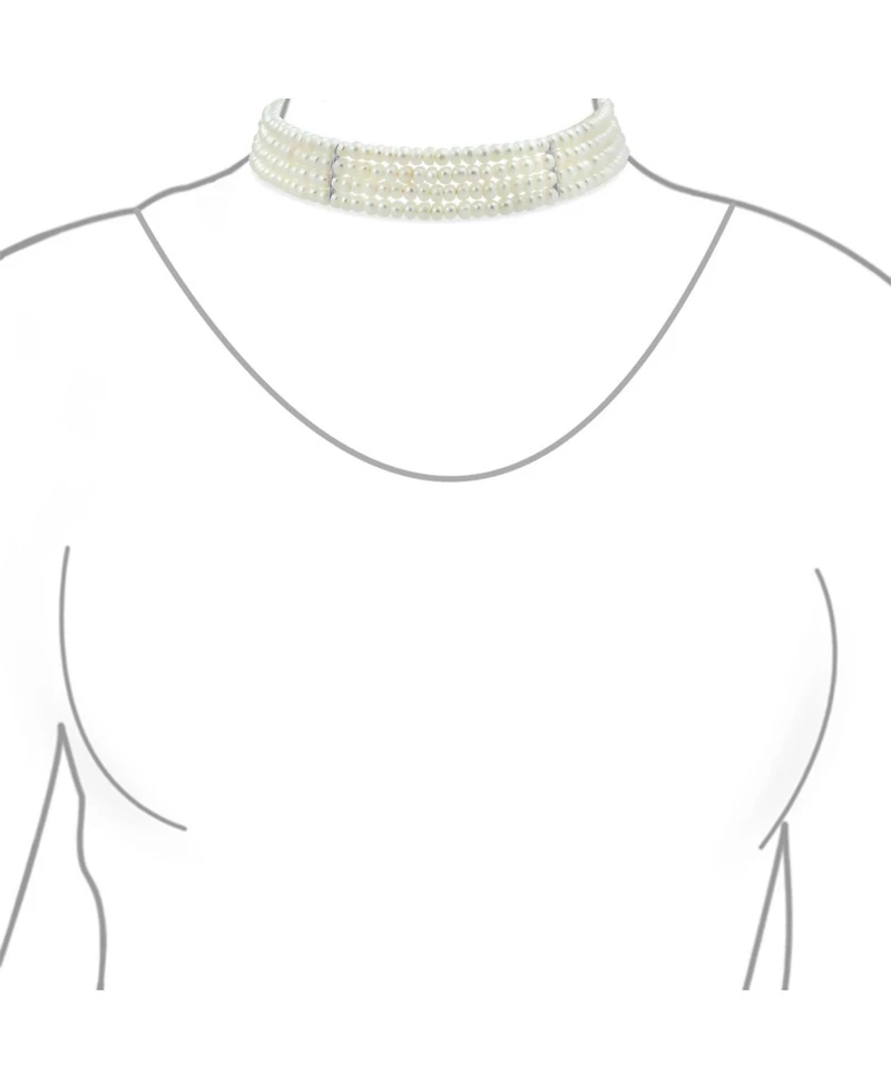 Bling Jewelry Fine Classic Bridal Necklace Wide 4-Row Freshwater Pearl Choker Gold Bar Accent