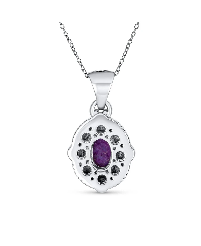 Bling Jewelry Southwest Style Oval Cabochon Multicolor Purple Turquoise Medallion Pendant Necklace Oxidized Sterling Silver