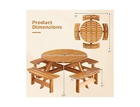Mondawe 8-Person Round Picnic Table Set Circular Patio Dining Camping Table with Benches
