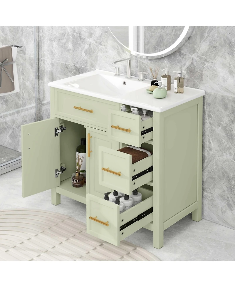 Phying 36 Inch Bathroom Vanity with Sink Top Solid Wood Bathroom Vanity Cabinet Modern Storage Bathroom Furniture for Home Bathroom