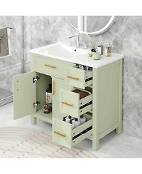 Phying 36 Inch Bathroom Vanity with Sink Top Solid Wood Bathroom Vanity Cabinet Modern Storage Bathroom Furniture for Home Bathroom
