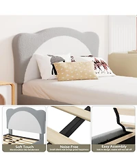 homfan Kids Upholstered Platform Bed Frame with Velvet Headboard, Wood Slat Support, Low Profile Design, No Box Spring Required