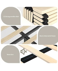 homfan Upholstered Bed Frame with Tall Headboard, 50.8inch Velvet 4 Storage Drawers and Usb Charging Station, No Box Spring Needed