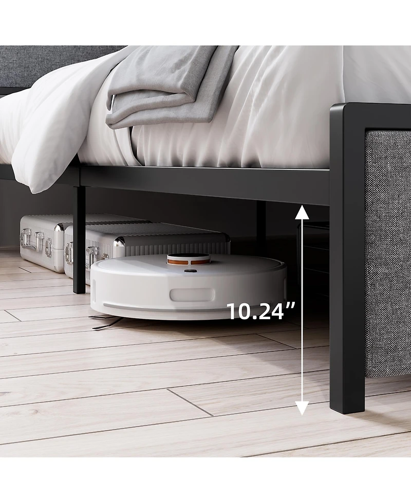 homfan Modern Upholstered Storage Platform Bed with Two Drawers, Shelf Headboard and Usb Charging Station, Heavy Duty Build