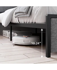 homfan Modern Upholstered Storage Platform Bed with Two Drawers, Shelf Headboard and Usb Charging Station, Heavy Duty Build