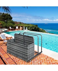 gaomon Pool Float Storage Box with Wheels, Double Layer Pe Rattan, Water-Resistant, Fold-Out Shelves, for Poolside and Patio