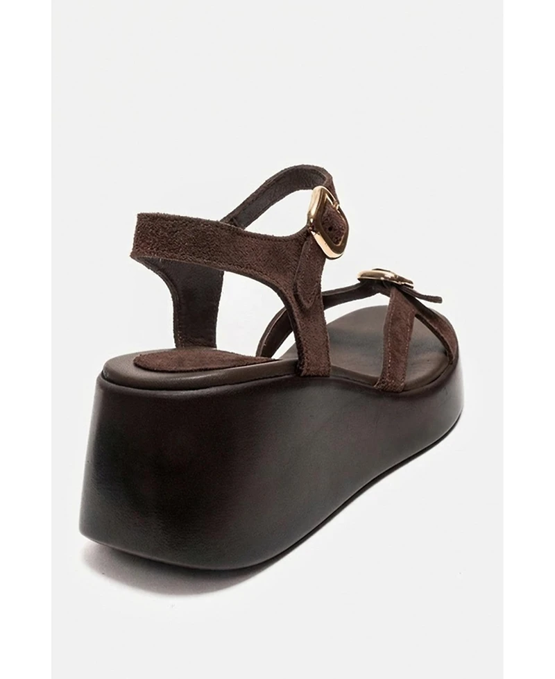 Forever & Always Shoes Women's Kalia Leather Wedge Sandal