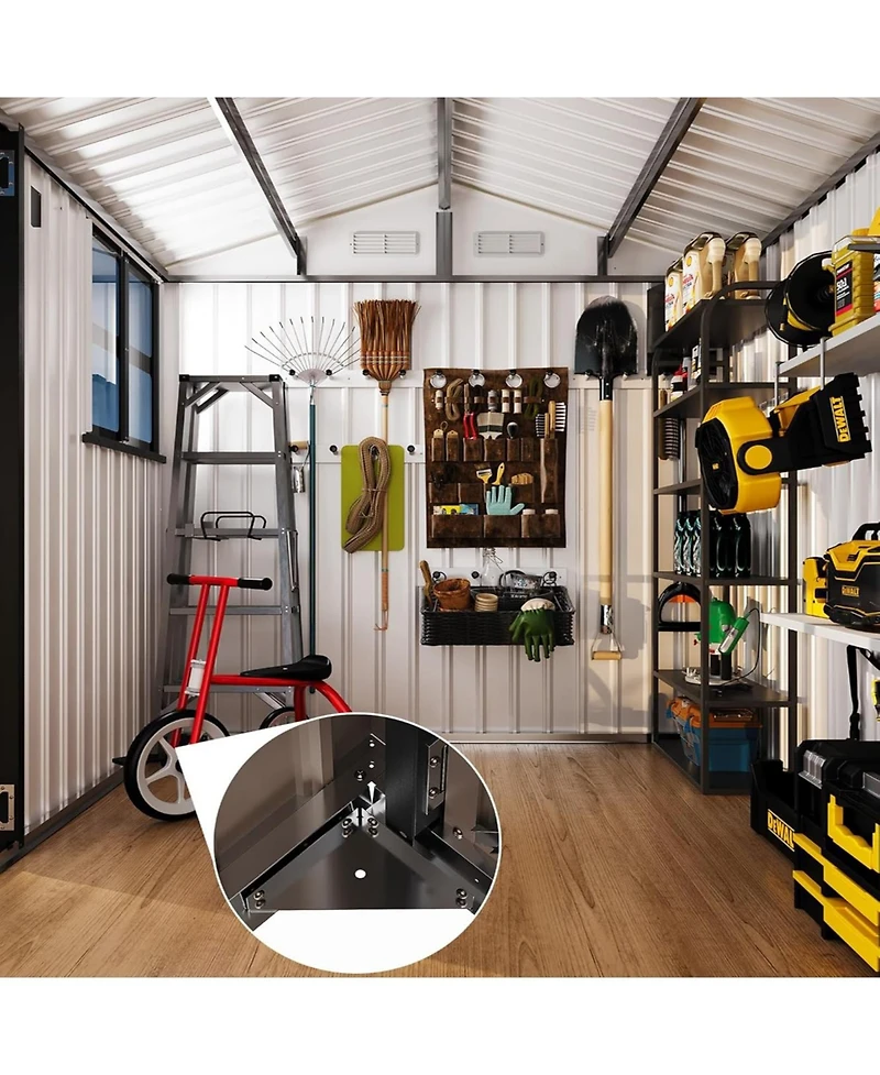 GarveeLife Outdoor Metal Garden Tool Storage Shed With Updated Frame Structure Lockable Doors And Windows For Backyard Patio Lawn
