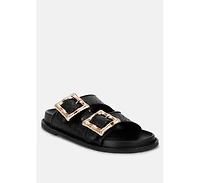 London Rag Women's Zooper Chunky Buckle Slip-On Flats