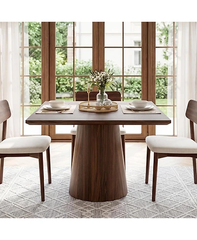 Tribesigns Square Dining Table, 31.5" Small Space Kitchen Table with Pedestal Base, Mid-Century Modern Wooden Dinner Table for 4