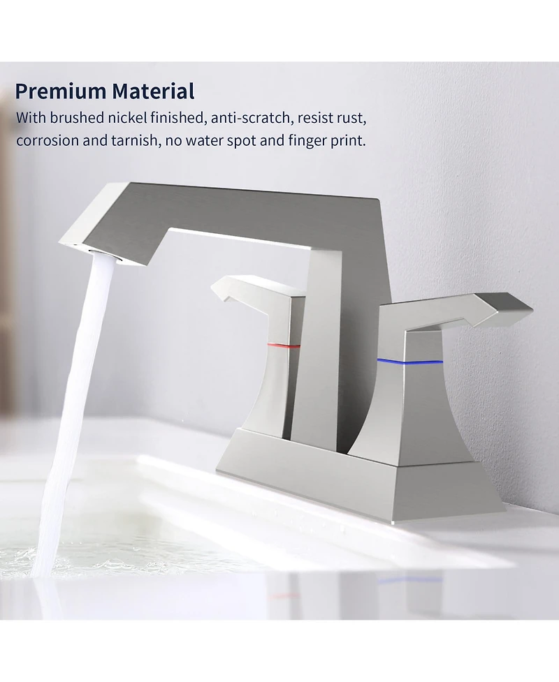Phying 2-Handle Heavy Duty Bathroom Faucet with Drain and Supply Kits, Modern Style Lavatory Deck Mounted Faucet Brushed Nickel