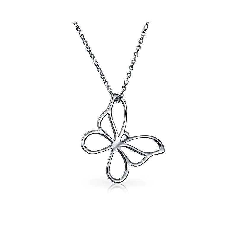Bling Jewelry Butterfly Pendant Necklace Dainty Open Cut Out Garden Design Dangling Chain .925 Sterling Silver Gift