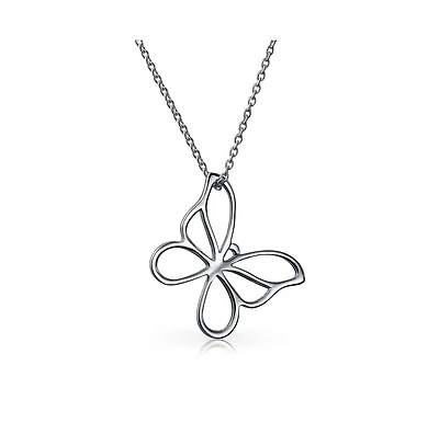 Bling Jewelry Butterfly Pendant Necklace Dainty Open Cut Out Garden Design Dangling Chain .925 Sterling Silver Gift
