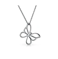 Bling Jewelry Butterfly Pendant Necklace Dainty Open Cut Out Garden Design Dangling Chain .925 Sterling Silver Gift