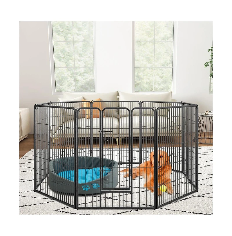 Ruie 8 Panel Adjustable Metal Pet Playpen Fence for Indoor and Outdoor Use