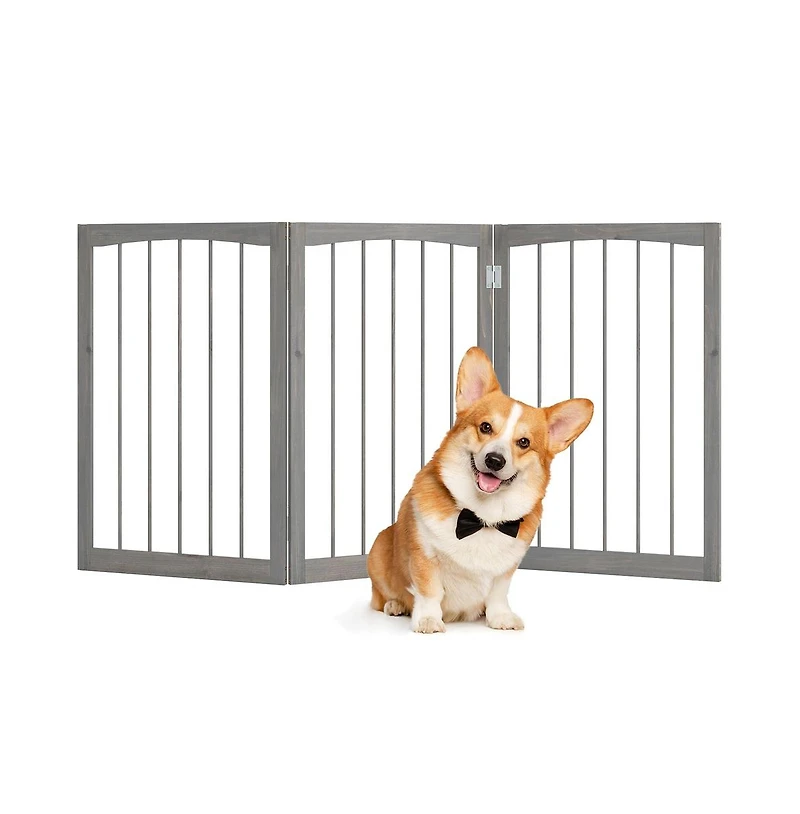 Ruie 30 in Foldable Wooden Pet Fence with 3 Rotating Panels Indoor Room Divider