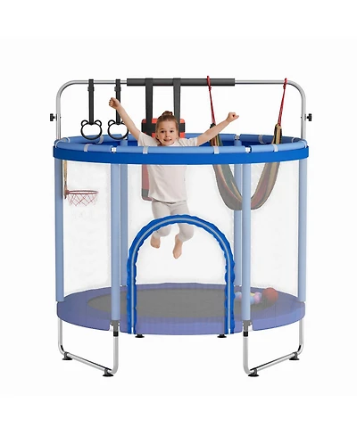 gaomon 60" Kids Trampoline with Safety Enclosure Net and Adjustable Gymnastics Bar - Multi-Toy Set and 440lbs Capacity
