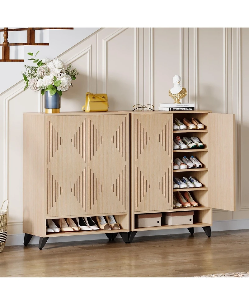 Slickblue Wood Shoe Cabinet with 6 Tier Adjustable Storage Shelves