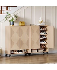 Slickblue Wood Shoe Cabinet with 6 Tier Adjustable Storage Shelves