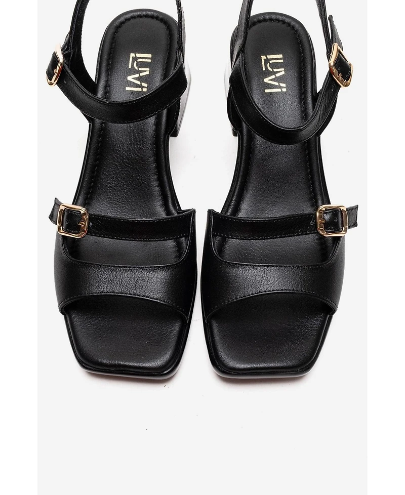 Forever & Always Shoes Women's Yolen Leather Block Heel Sandal