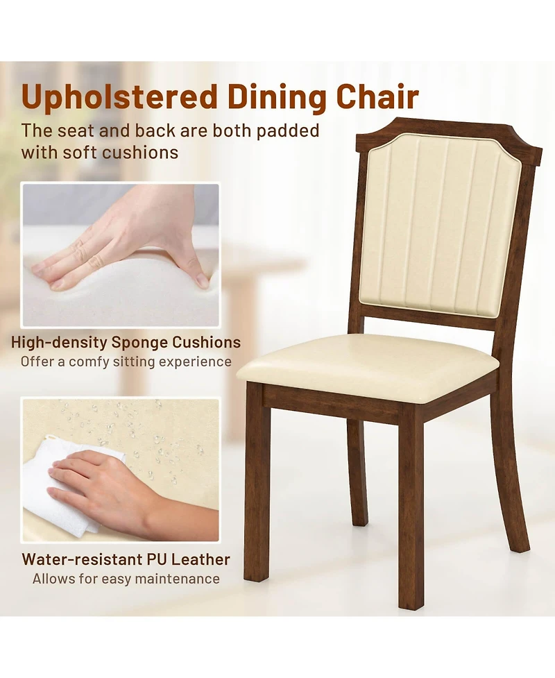 Costway Dining Chair Upholstered Kitchen with Pu Leather and Rubber Wood Frame