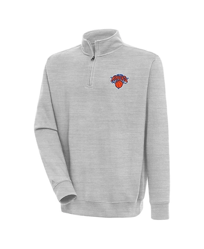 Antigua Men's Heather Gray New York Knicks Victory Quarter-Zip Pullover Sweatshirt
