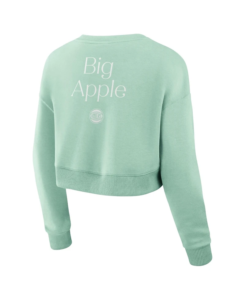 Fanatics Women's Mint New York Knicks Studio Tri-Blend Cropped Pullover Sweatshirt