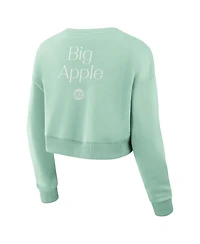 Fanatics Women's Mint New York Knicks Studio Tri-Blend Cropped Pullover Sweatshirt