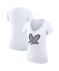 G-iii 4Her by Carl Banks Women's White New York Knicks Super-Slim Fit Lightweight Leopard Heart V-Neck T-Shirt