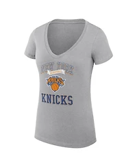 G-iii 4Her by Carl Banks Women's Heather Gray New York Knicks Super-Slim Fit Lightweight Team Logo V-Neck T-Shirt