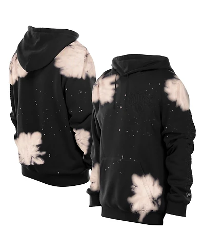 New Era Men's Black York Knicks Injection Bleached Out Raw Edge Hoodie