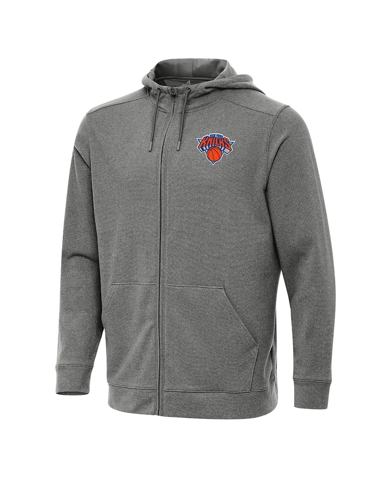 Antigua Men's Heather Charcoal New York Knicks Effortless Full-Zip Hoodie
