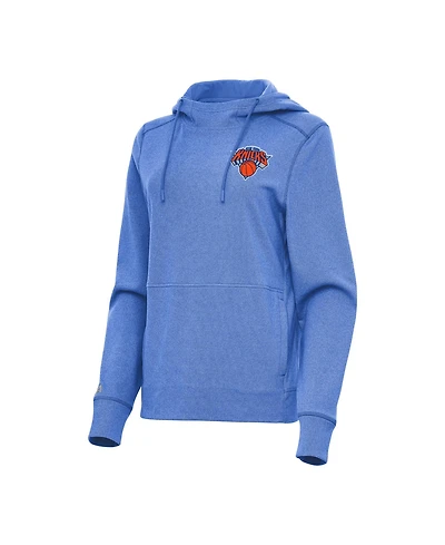 Antigua Women's Heather Blue New York Knicks Justice Pullover Hoodie