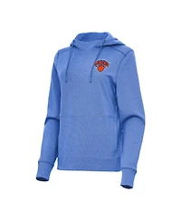 Antigua Women's Heather Blue New York Knicks Justice Pullover Hoodie