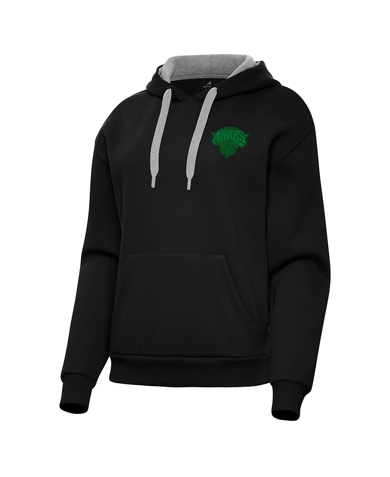 Antigua Women's Black New York Knicks St. Patrick's Day Victory Pullover Hoodie