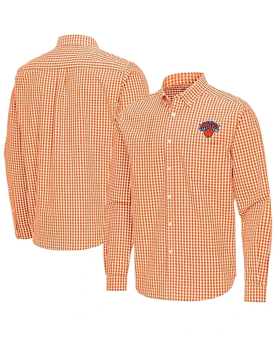 Antigua Men's Orange New York Knicks Ellis Woven Tri-Blend Button-Down Shirt